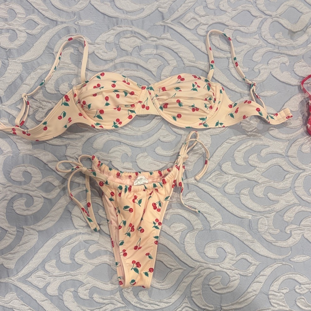 Cherry Print Cream Bikini Set